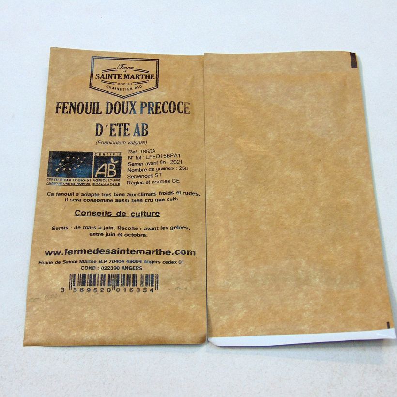 Exemplo de amostra de Funcho Doce Precoce de Verão - Ferme de Sainte Marthe Bio o saco de 250 sementes aproximadamente (1g) tal como entregue