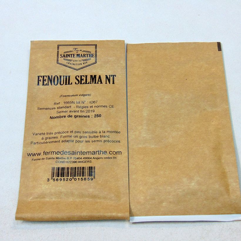 Exemplo de amostra de Fenouil Selma NT - Ferme de Sainte Marthe die Tüte mit 250 Samen (1g) tal como entregue