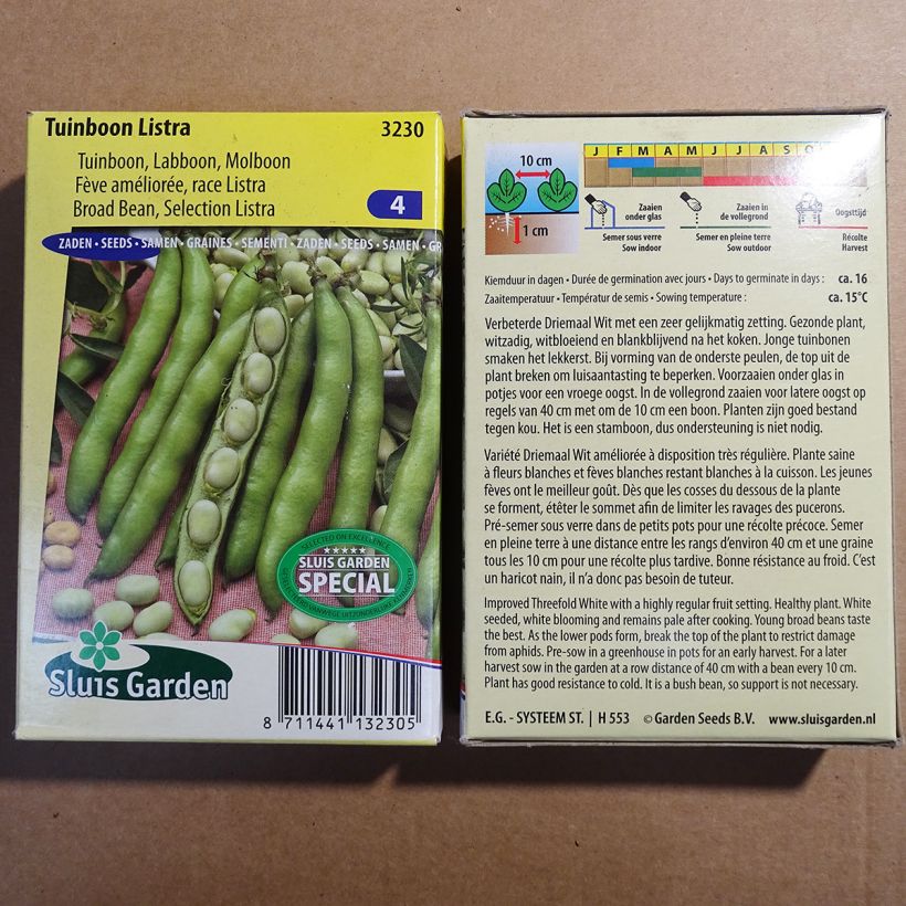 Exemplo de amostra de Fève améliorée Driemaal Wit Listra die Tüte mit 42 Samen (85g) tal como entregue