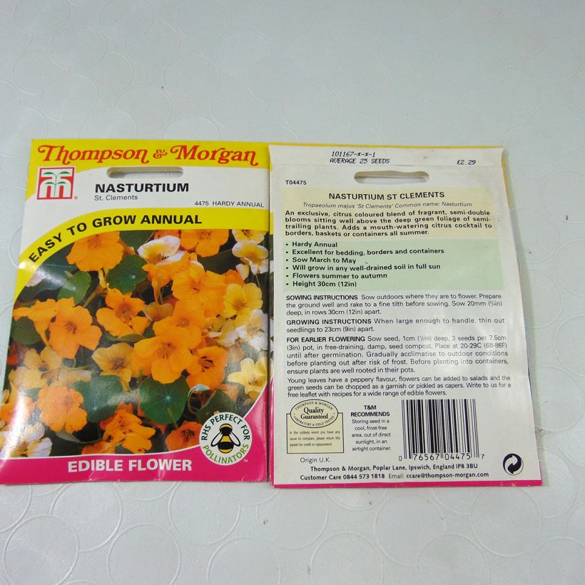 Exemplo de amostra de Graines de Capucine naine St Clements - Tropaeolum majus die Tüte mit 25 Samen tal como entregue