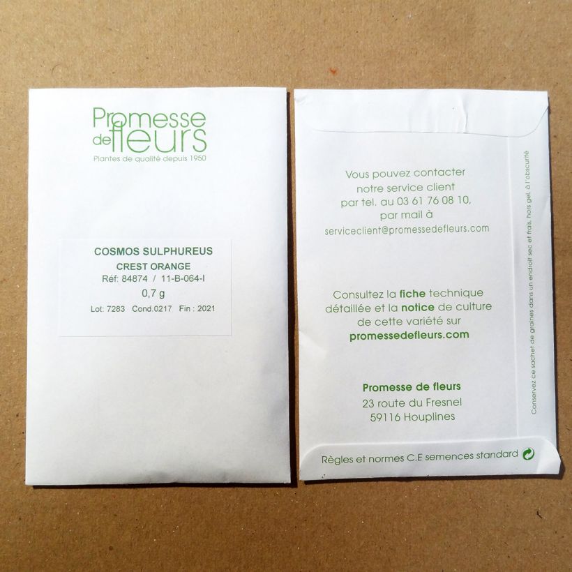 Exemplo de amostra de Graines de Cosmos Crest Orange - Cosmos sulphureus  per pack of 100 seeds (1g) tal como entregue