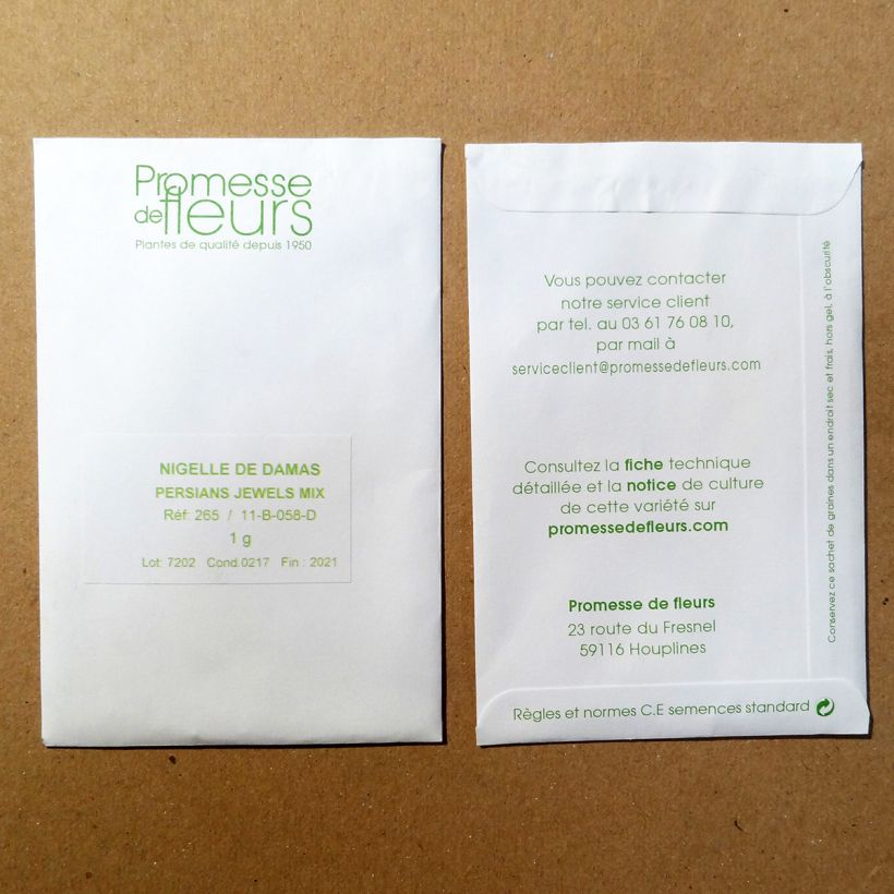 Exemplo de amostra de Graines de Nigelle de Damas Persian Jewels Mix - Nigella damascena per pack of 300 seeds (1g) tal como entregue