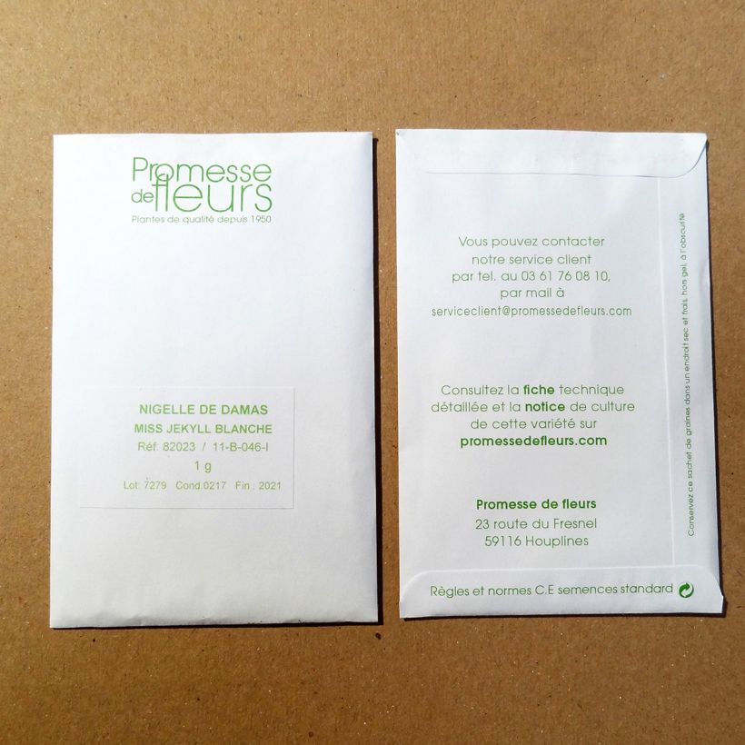 Exemplo de amostra de Graines de Nigelle de Damas Miss Jekyll Blanche - Nigella damascena per pack of 300 seeds (1g) tal como entregue