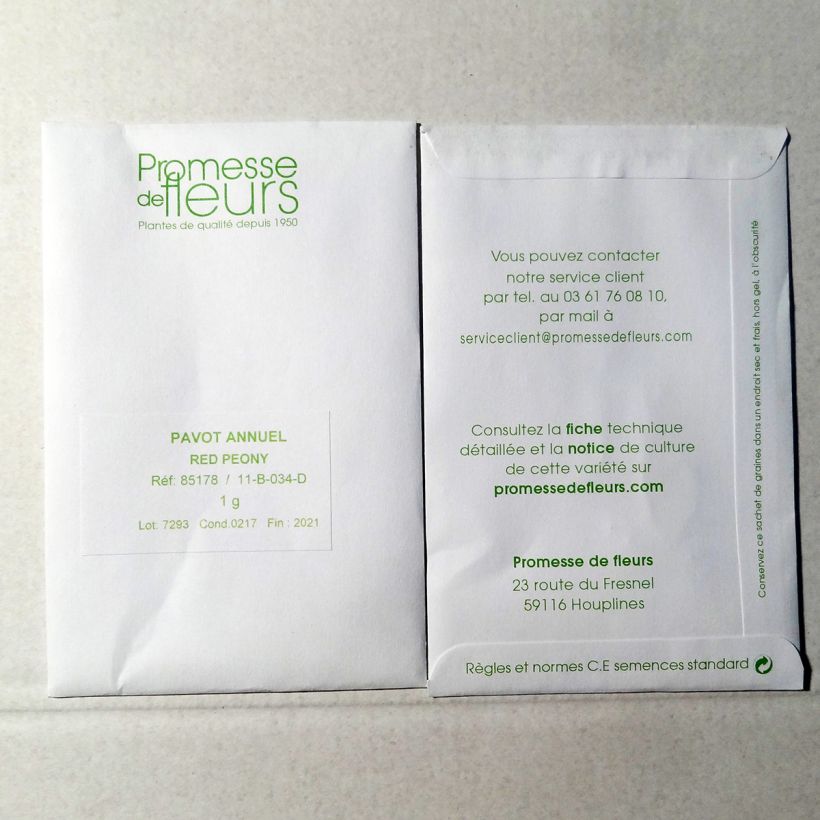 Exemplo de amostra de Graines de Pavot annuel Red Peony - Papaver somniferum die Tüte mit 1850 Samen (1g) tal como entregue