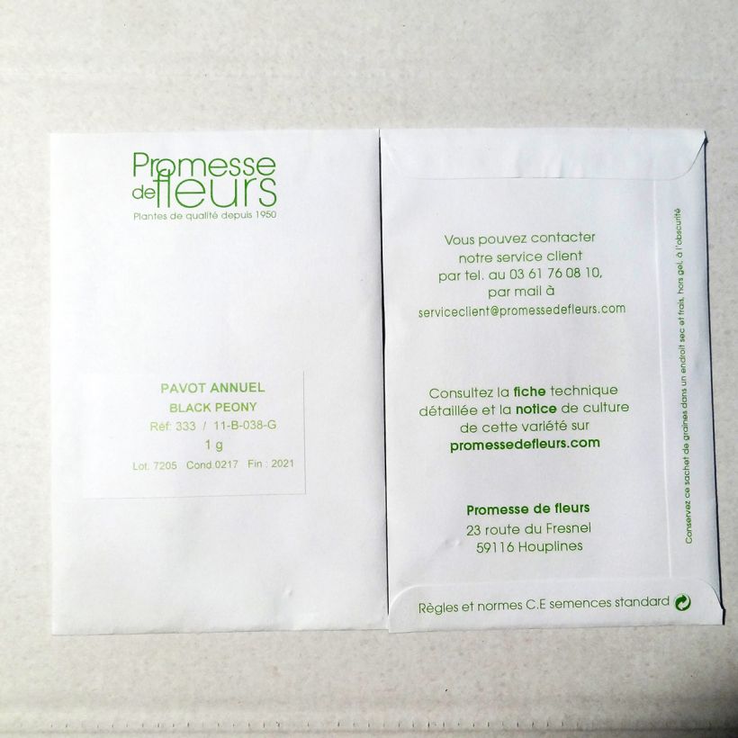 Exemplo de amostra de Graines de Pavot annuel Black Peony - Papaver somniferum die Tüte mit 2550 Samen (1g) tal como entregue