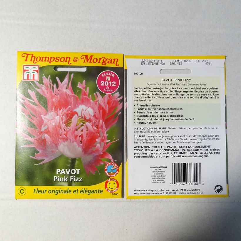 Exemplo de amostra de Graines de Pavot annuel Pink Fizz - Papaver somniferum die Tüte mit 500 Samen tal como entregue