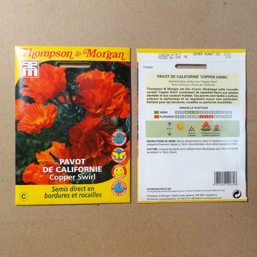 Exemplo de amostra de Graines de Pavot de Californie Copper Swirl - Eschscholzia californica per pack of 150 seeds (0.15g) tal como entregue