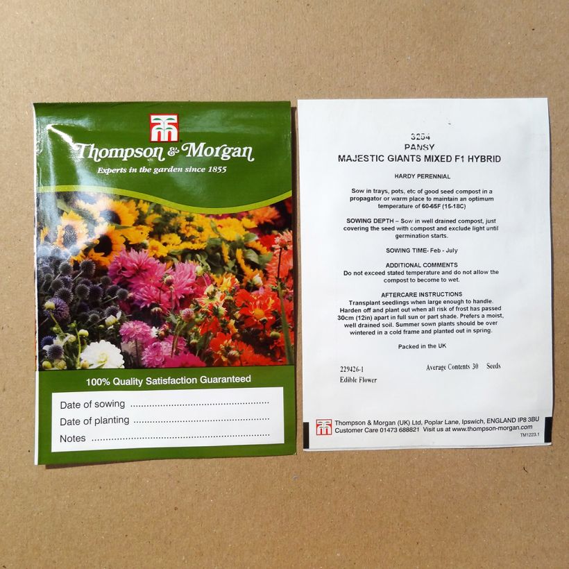 Exemplo de amostra de Graines de Pensée Majestic Giants Mixed F1 - Viola x wittrockiana die Tüte mit 30 Samen tal como entregue