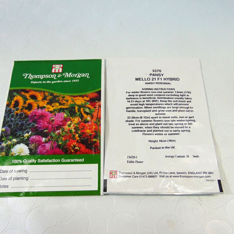 Exemplo de amostra de Graines de Pensée Mello 21 F1 - Viola x wittrockiana die Tüte mit 30 Samen tal como entregue
