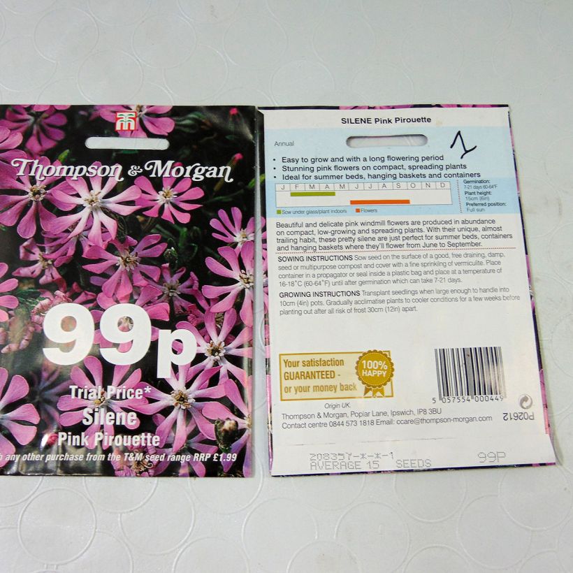 Exemplo de amostra de Graines de Silene Pink Pirouette die Tüte mit 15 Samen tal como entregue