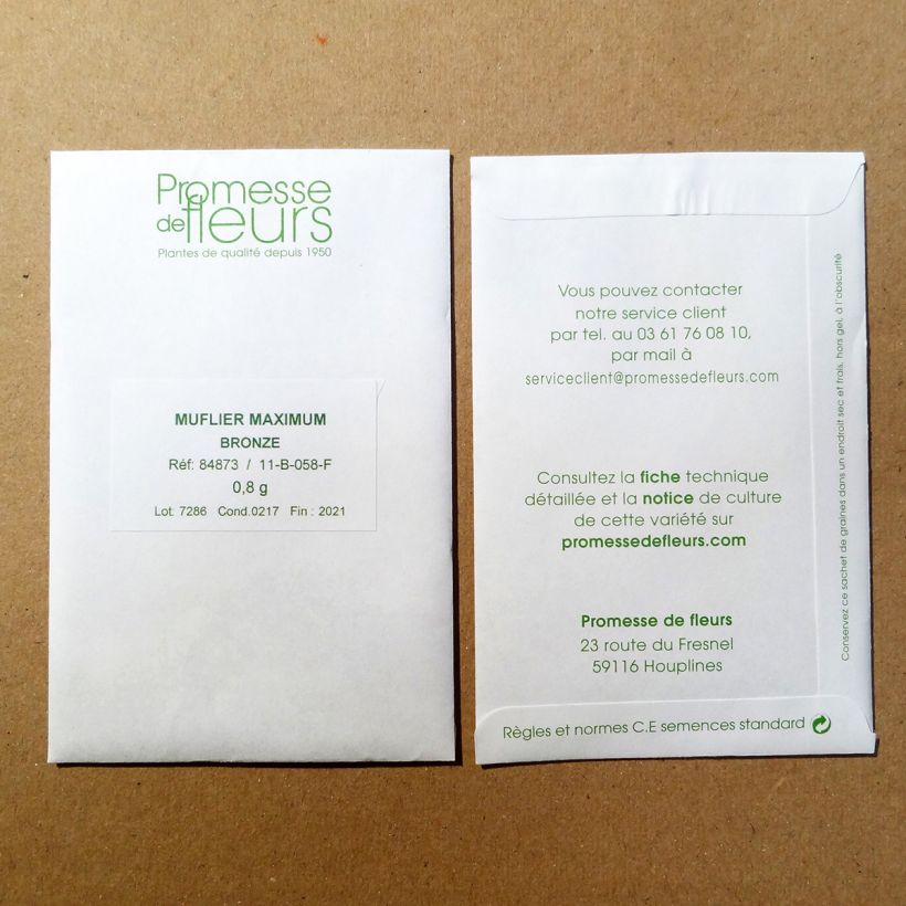 Exemplo de amostra de Graines de Muflier Maximum Bronze - Antirrhinum majus per pack of 2550 seeds (0,4g) tal como entregue