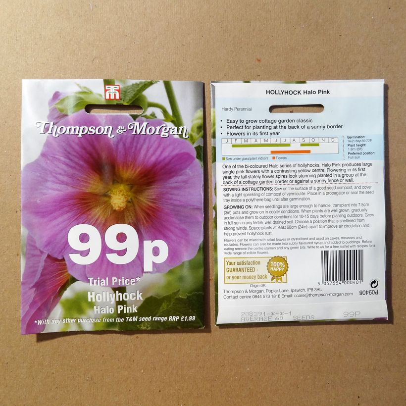 Exemplo de amostra de Graines de Rose trémière Halo Pink - Alcea rosea die Tüte mit 25 Samen tal como entregue