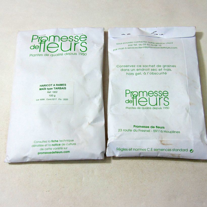 Exemplo de amostra de Haricot à rames à écosser maïs type Tarbais per pack of 200 seeds (75g) tal como entregue
