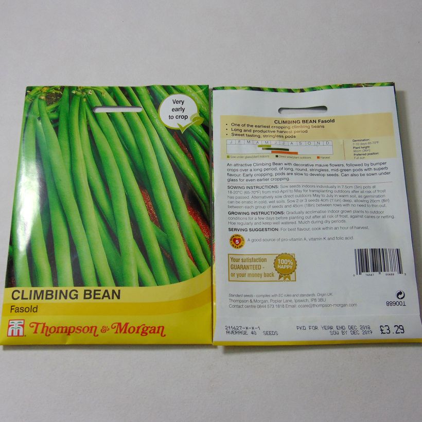 Exemplo de amostra de Haricot à rames à filet Fasold die Tüte mit 40 Samen tal como entregue