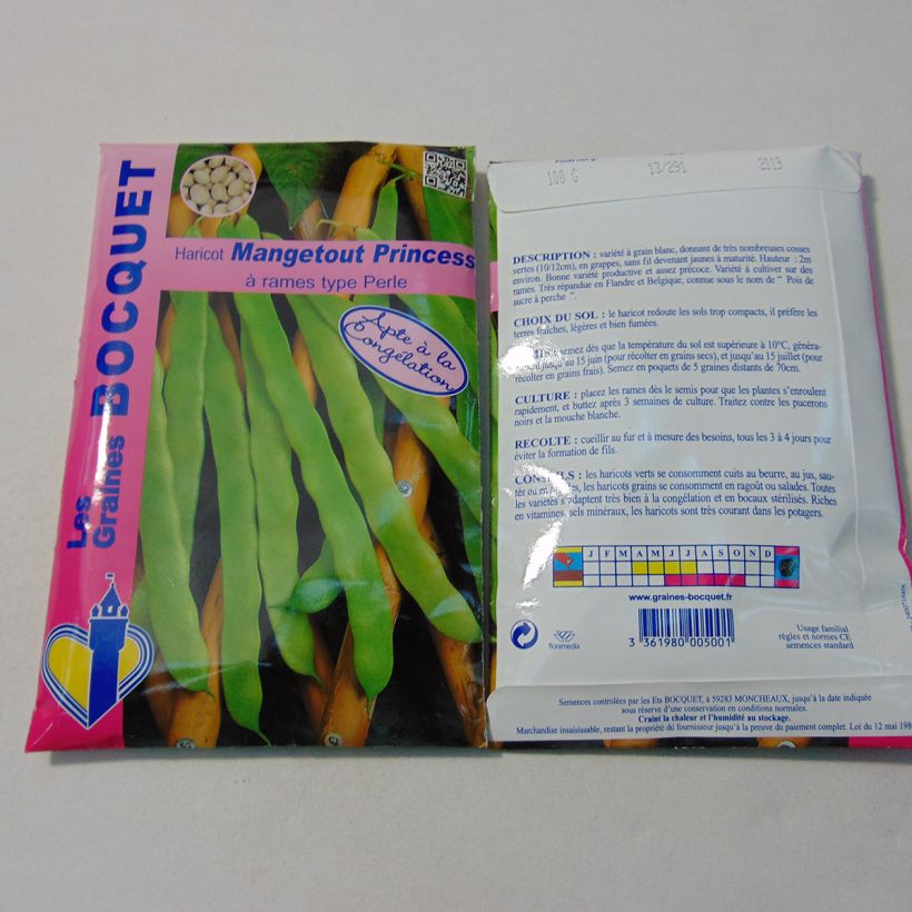 Exemplo de amostra de Haricot à rames mangetout Princess type Perle - Coco plat per pack of 200 seeds (100g) tal como entregue