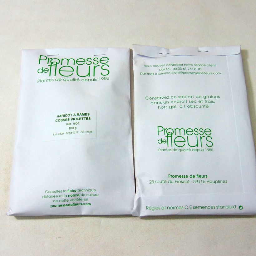 Exemplo de amostra de Haricot à rames mangetout à cosses violettes sans fil die Tüte mit 200 Samen (100g) tal como entregue