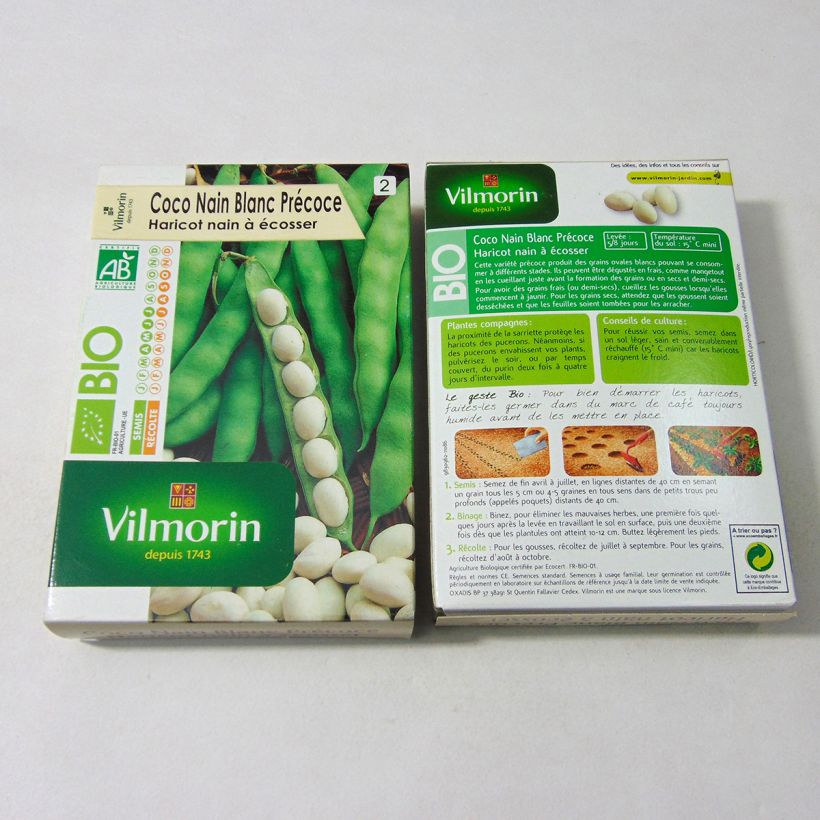 Exemplo de amostra de Haricot nain à écosser Coco Blanc précoce Bio - Vilmorin per pack of 200 seeds (100g) tal como entregue