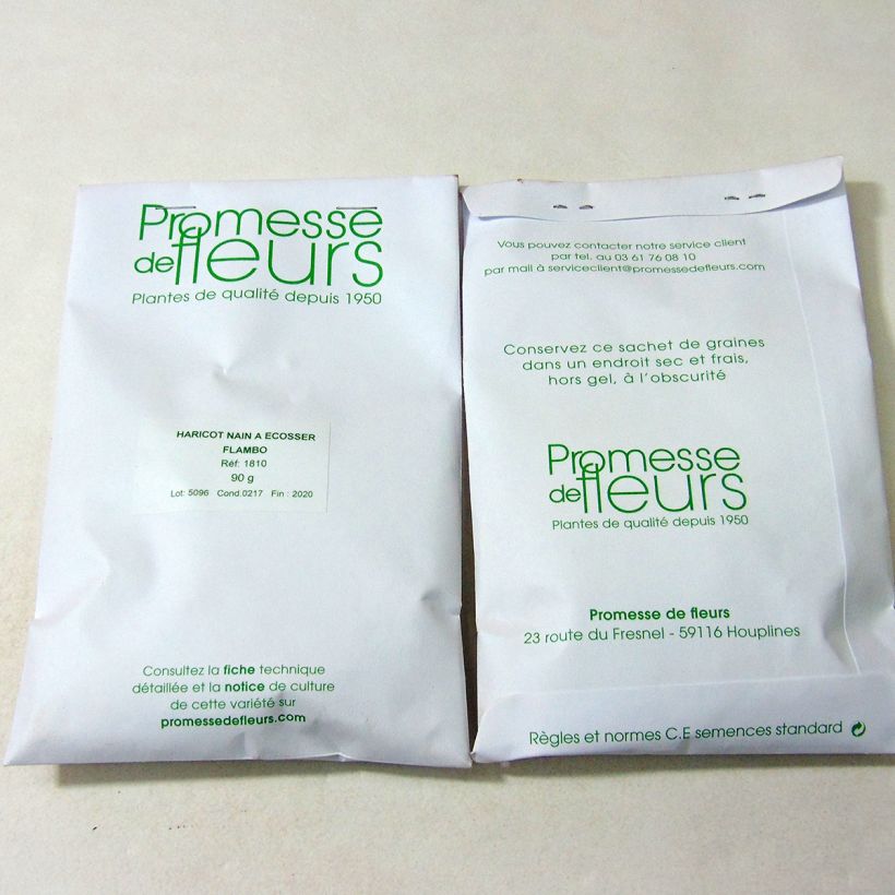 Exemplo de amostra de Haricot nain à écosser Flambo o saco de 150 sementes aproximadamente (90g) tal como entregue