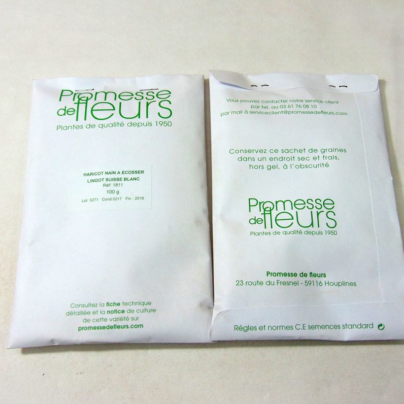 Exemplo de amostra de Haricot nain à écosser Lingot suisse blanc per pack of 100 seeds (100g) tal como entregue
