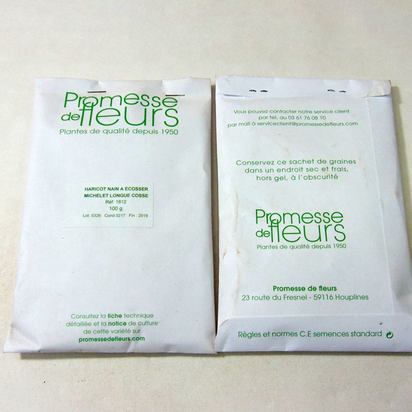 Exemplo de amostra de Haricot nain à écosser Michelet longue cosse per pack of 180 seeds (100g) tal como entregue