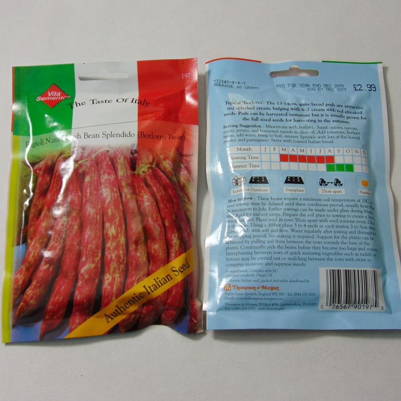 Exemplo de amostra de Haricot nain à écosser Splendido - Haricot Borlotto die Tüte mit 120 Samen (60g) tal como entregue