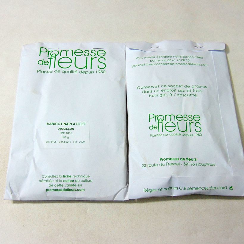 Exemplo de amostra de Haricot nain à filet Aiguillon per pack of 220 seeds (90g) tal como entregue