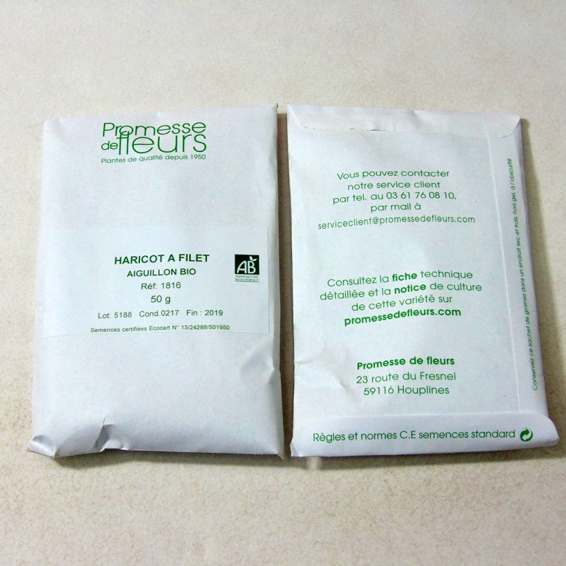 Exemplo de amostra de Haricot nain à filet Aiguillon bio o saco de 200 sementes aproximadamente (75g) tal como entregue