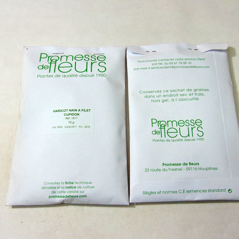 Exemplo de amostra de Haricot nain à filet Cupidon die Tüte mit 200 Samen (75g) tal como entregue