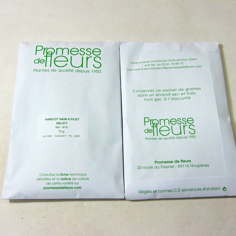 Exemplo de amostra de Haricot nain à filet Delicy die Tüte mit 150 Samen (75g) tal como entregue