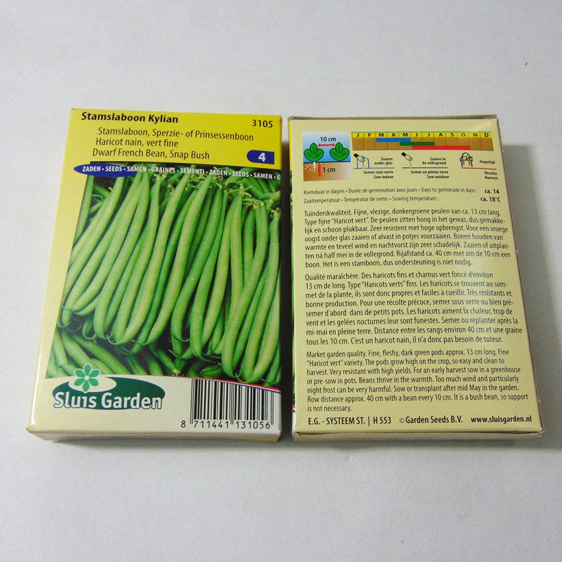 Exemplo de amostra de Haricot nain à filet Kylian - Phaseolus vulgaris die Tüte mit 150 Samen (75g) tal como entregue
