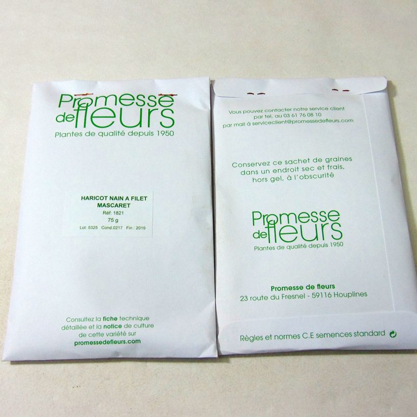 Exemplo de amostra de Haricot nain à filet Mascaret die Tüte mit 200 Samen (75g) tal como entregue