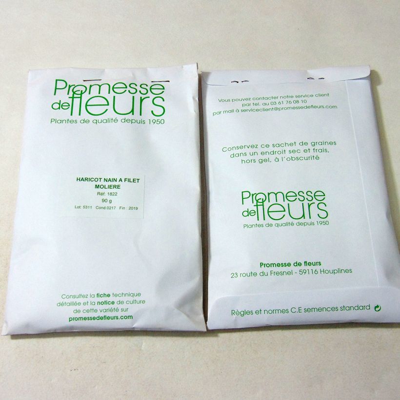 Exemplo de amostra de Haricot nain à filet Molière per pack of 220 seeds (90g) tal como entregue