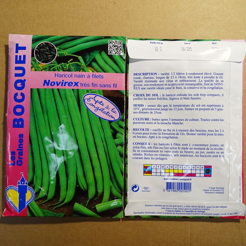 Exemplo de amostra de Haricot nain à filet Novirex per pack of 120 seeds (60g) tal como entregue
