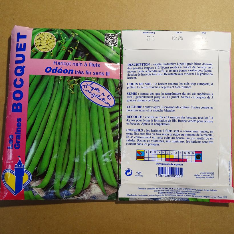 Exemplo de amostra de Haricot nain à filet Odeon per pack of 140 seeds (70g) tal como entregue