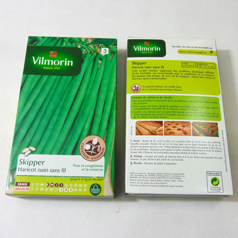 Exemplo de amostra de Haricot nain à filet Skipper (Création Vilmorin) - Vilmorin die Tüte mit 400 Samen (200g) tal como entregue
