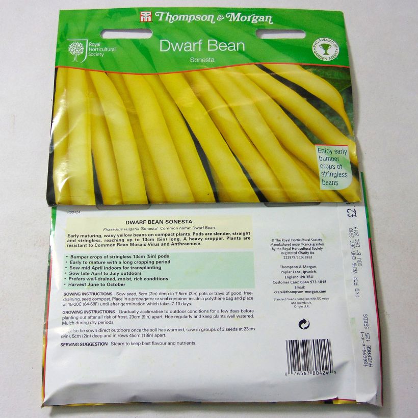 Exemplo de amostra de Haricot nain à filet beurre Sonesta die Tüte mit 125 Samen tal como entregue