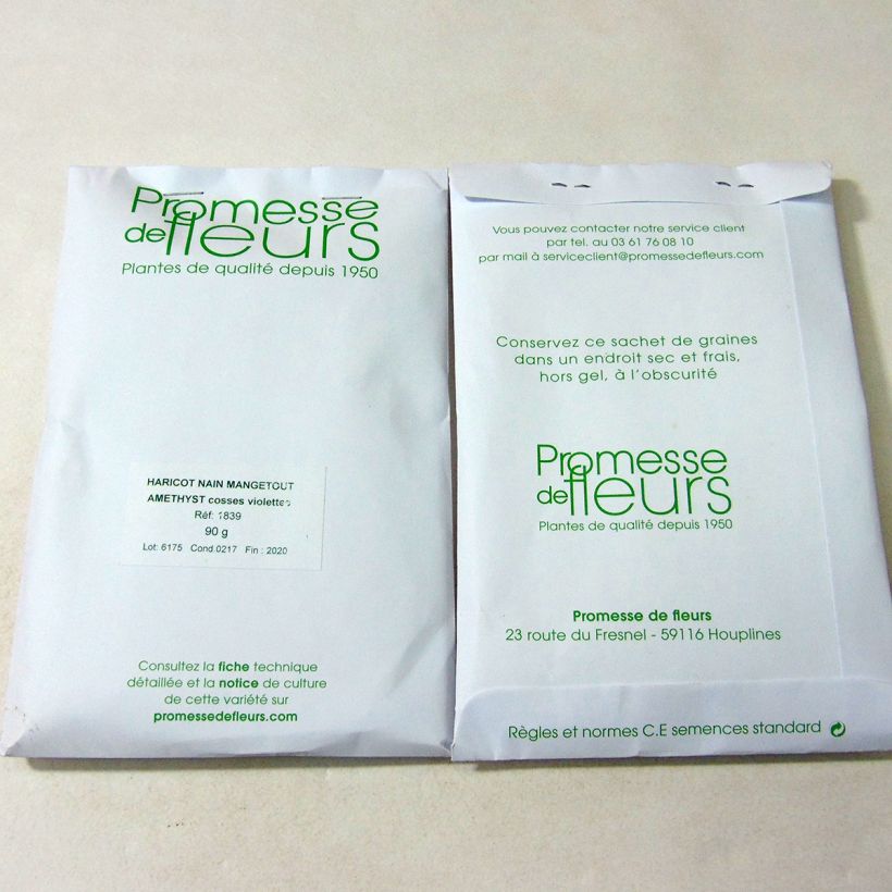 Exemplo de amostra de Haricot nain mangetout Amethyst per pack of 225 seeds (90g) tal como entregue