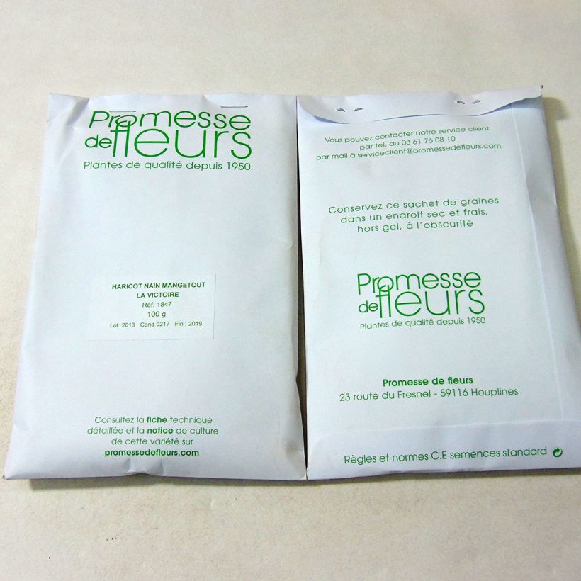 Exemplo de amostra de Haricot nain mangetout La Victoire per pack of 200 seeds (100g) tal como entregue