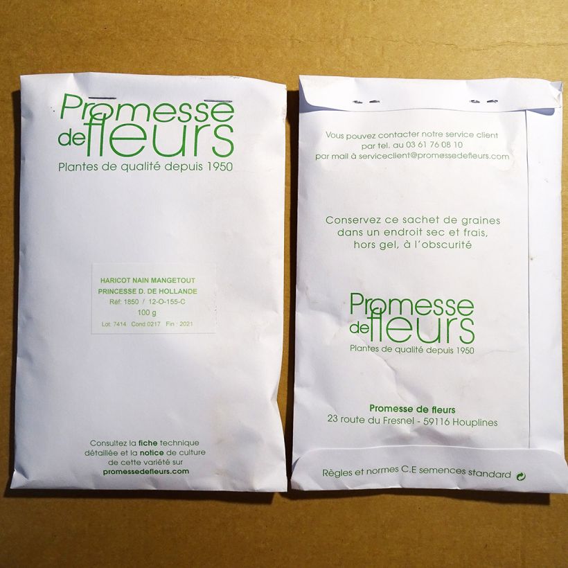 Exemplo de amostra de Haricot nain mangetout Princesse double de Hollande o saco de 350 sementes aproximadamente (100g) tal como entregue