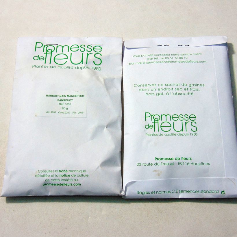 Exemplo de amostra de Haricot nain mangetout Sansoucy per pack of 250 seeds (90g) tal como entregue