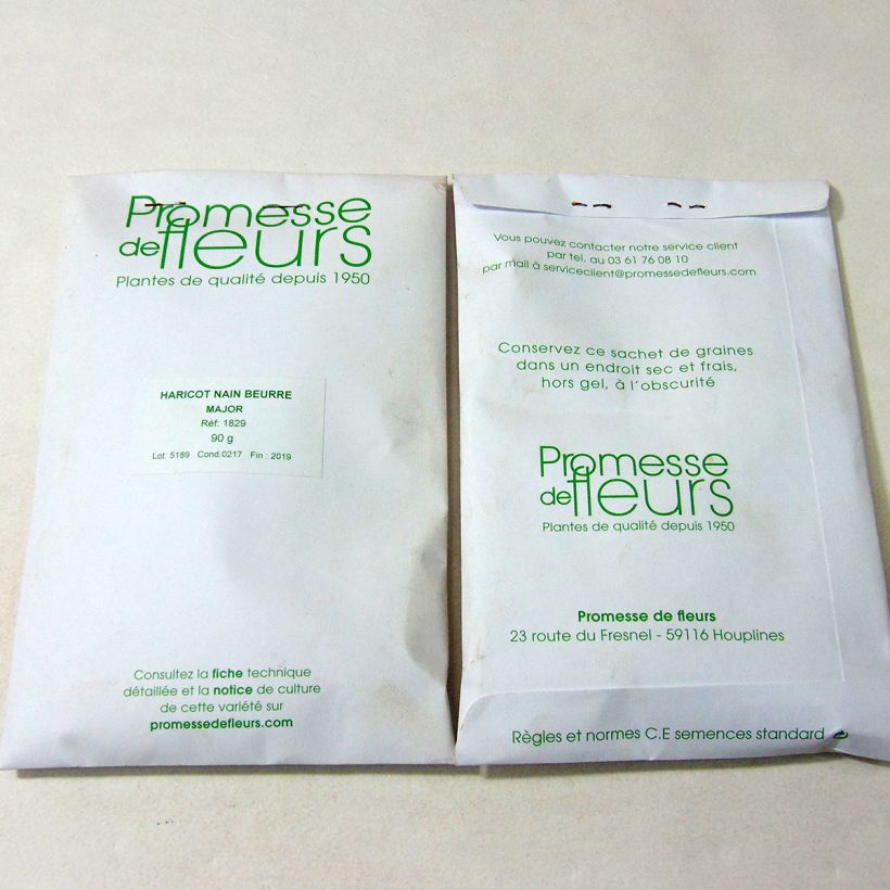 Exemplo de amostra de Haricot nain mangetout beurre Major die Tüte mit 250 Samen (90g) tal como entregue