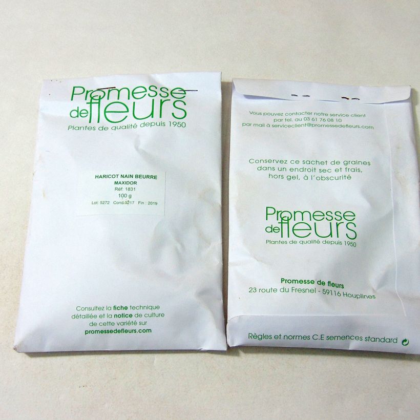 Exemplo de amostra de Haricot nain mangetout beurre Maxidor o saco de 350 sementes aproximadamente (100g) tal como entregue