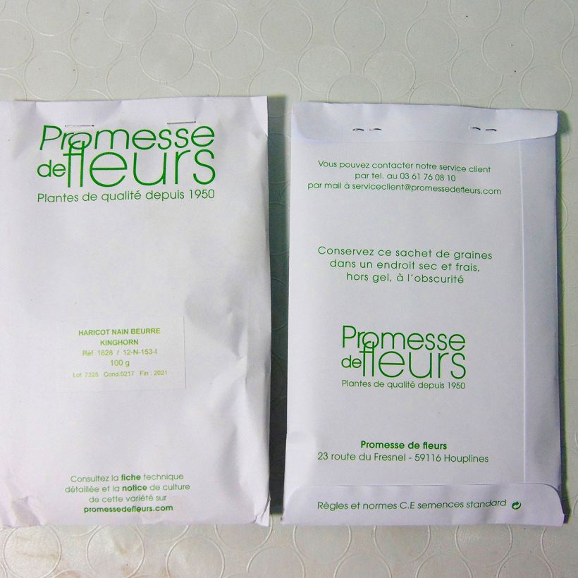 Exemplo de amostra de Haricot nain mangetout beurre Roi des Beurres ou Kinghorn die Tüte mit 300 Samen (100g) tal como entregue