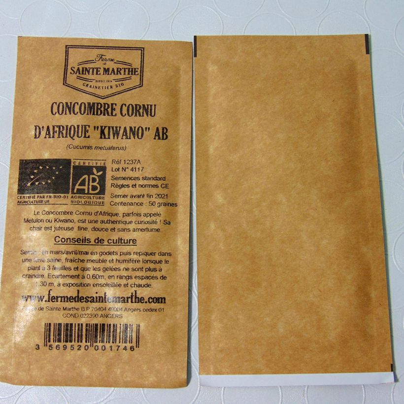 Exemplo de amostra de Kiwano - Concombre Cornu d'Afrique Bio - Ferme de Sainte Marthe per pack of 20 seeds tal como entregue