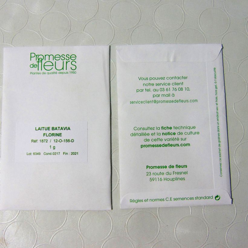 Exemplo de amostra de Laitue Batavia Florine die Tüte mit 800 Samen (1g) tal como entregue