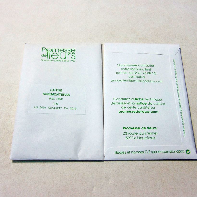 Exemplo de amostra de Laitue Batavia Kinemontepas per pack of 2500 seeds (3g) tal como entregue