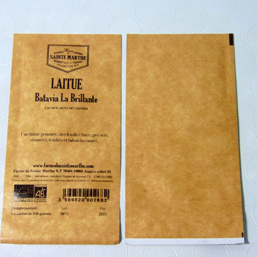 Exemplo de amostra de Laitue Batavia La Brillante Bio - Ferme de Sainte Marthe per pack of 500 seeds tal como entregue