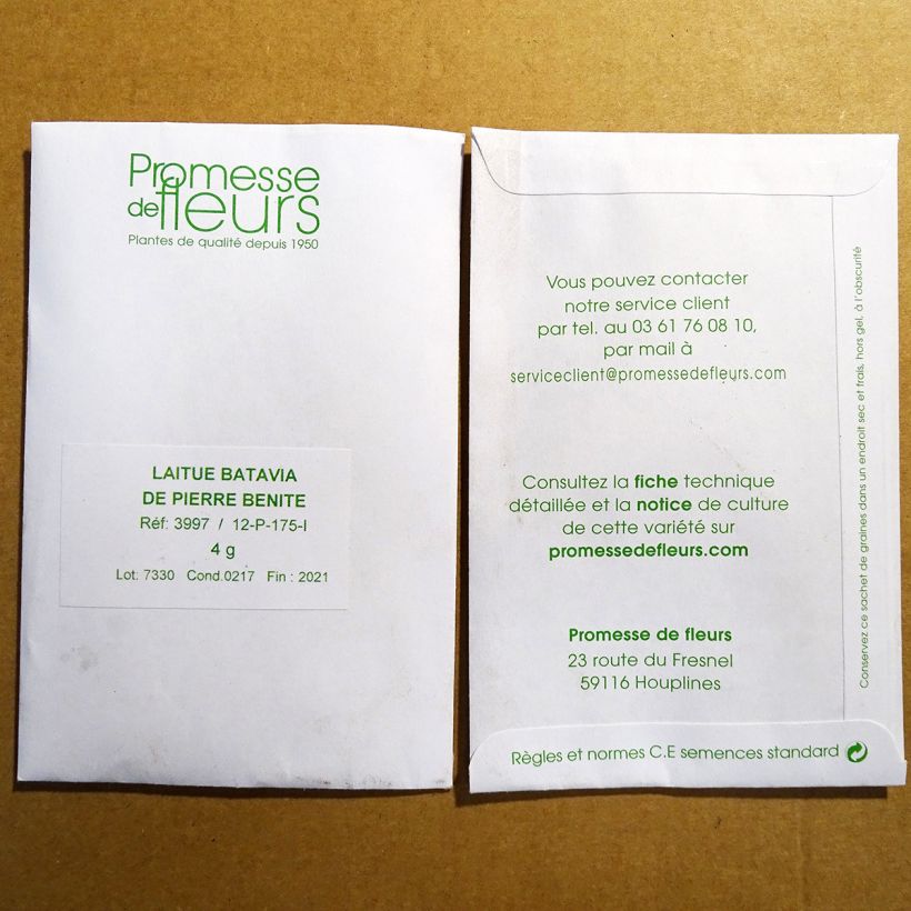 Exemplo de amostra de Laitue Batavia de Pierre Bénite per pack of 2500 seeds (3g) tal como entregue