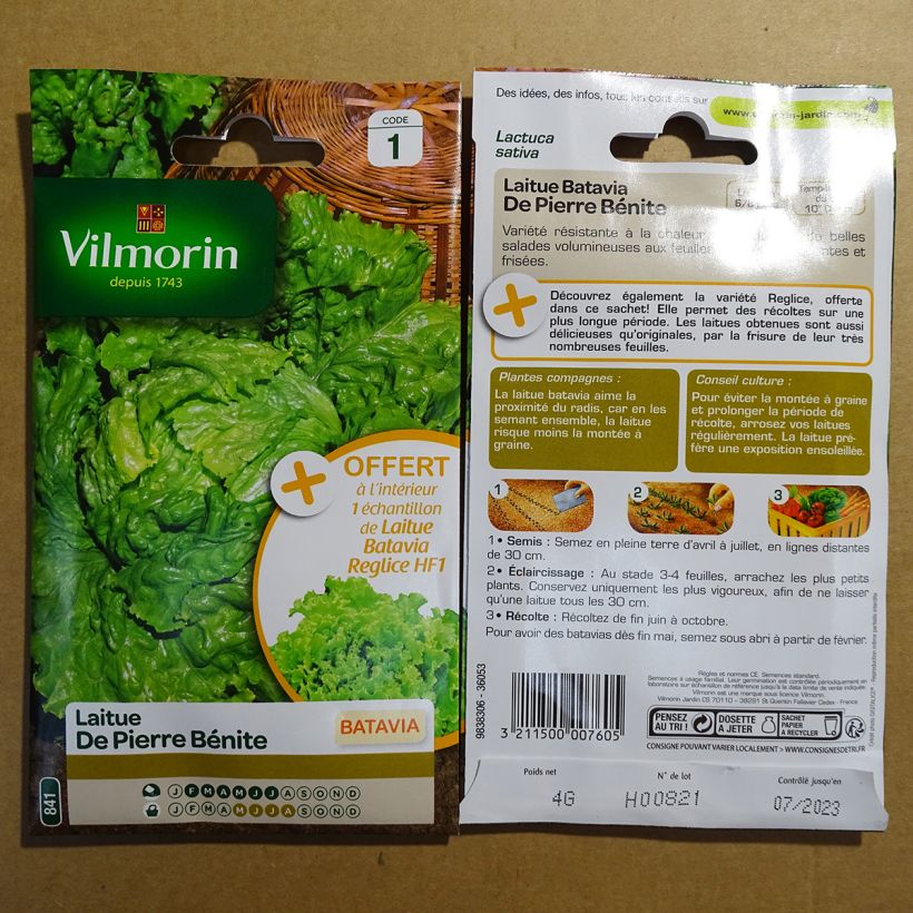 Exemplo de amostra de Laitue Batavia de Pierre Bénite - Vilmorin die Tüte mit 3200 Samen (4g) tal como entregue