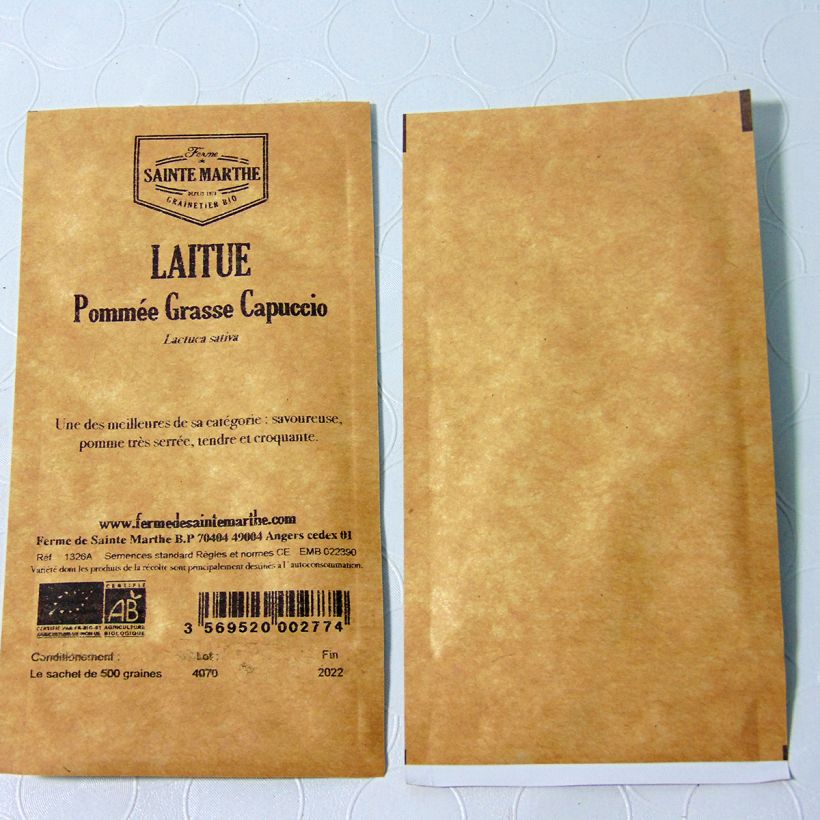 Exemplo de amostra de Laitue Grasse Capuccio Bio - Ferme de Sainte Marthe per pack of 500 seeds tal como entregue
